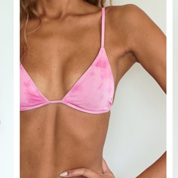 NWT KENDALL & KYLIE Pink Tie-dyed Barbados Lurex Triangle Bikini Top - Picture 4 of 15